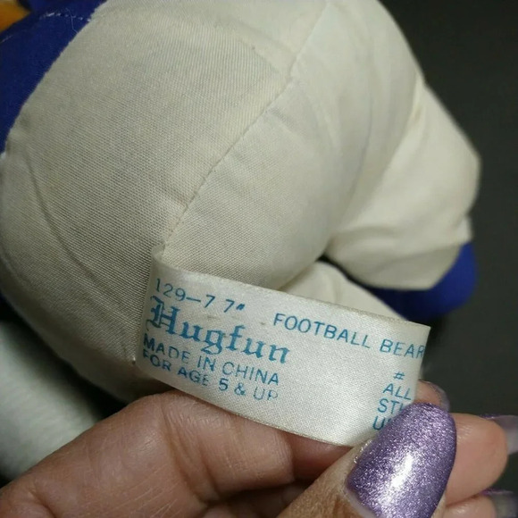 Vintage Hugfun Football Bear Plush Stuffed Animal Toy Age 5 and Up Blue 7 inch - Picture 4 of 7